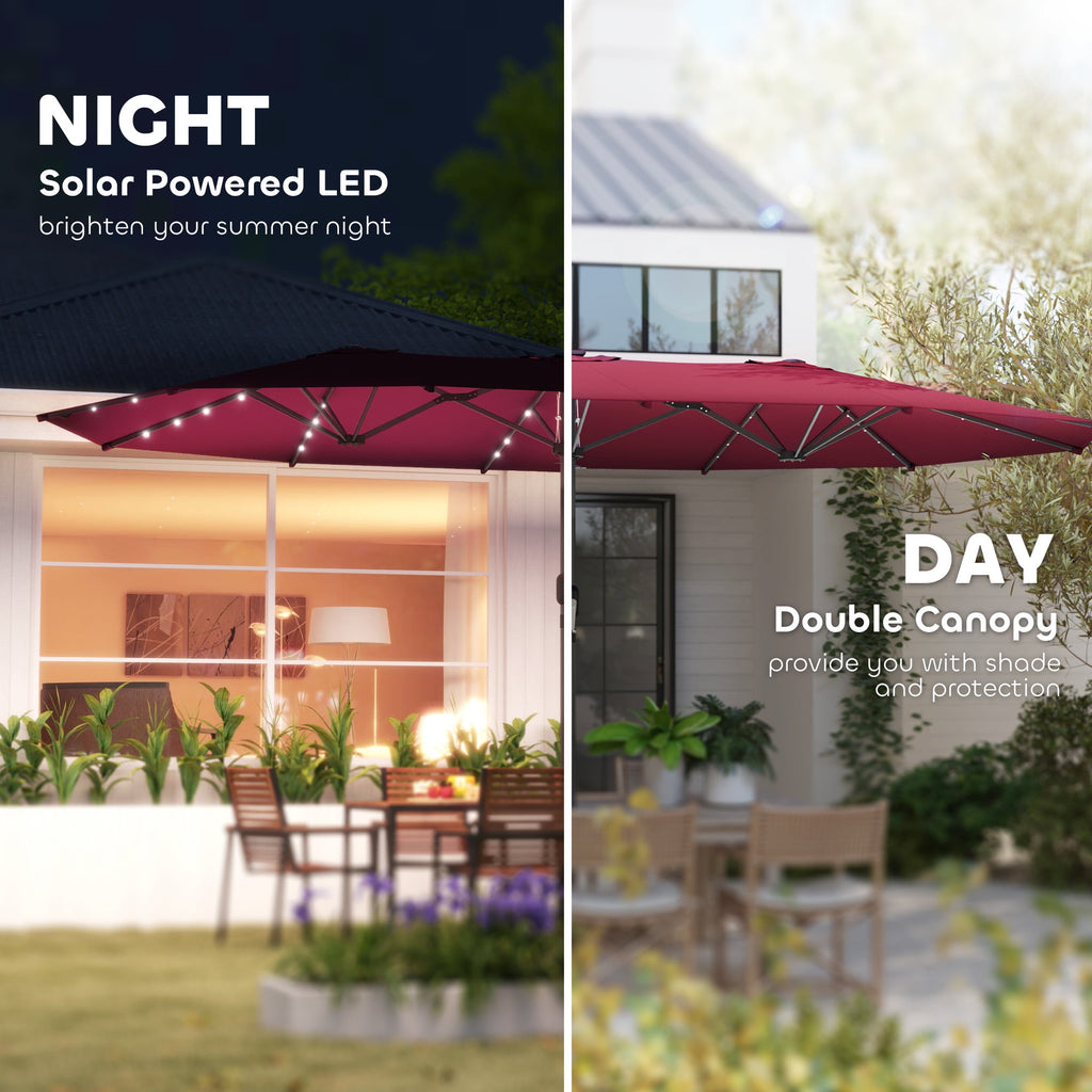 Outsunny Double-Sided Sun Umbrella, Outdoor Garden Parasol, Patio Sun Shade with LED Solar Light, Navy Blue