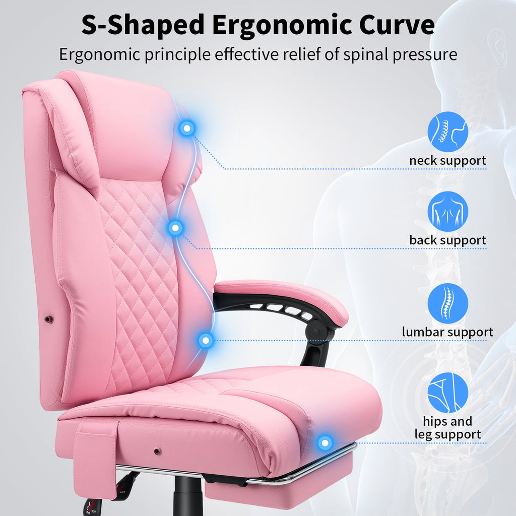 Hoffree Massage Office Chair 400LBS Executive Office Chair Massage and Footrest Big and Tall Office Chair with Heated Lumbar Support, Ergonomic Computer Desk Chair Reclining High Back Leather Office
