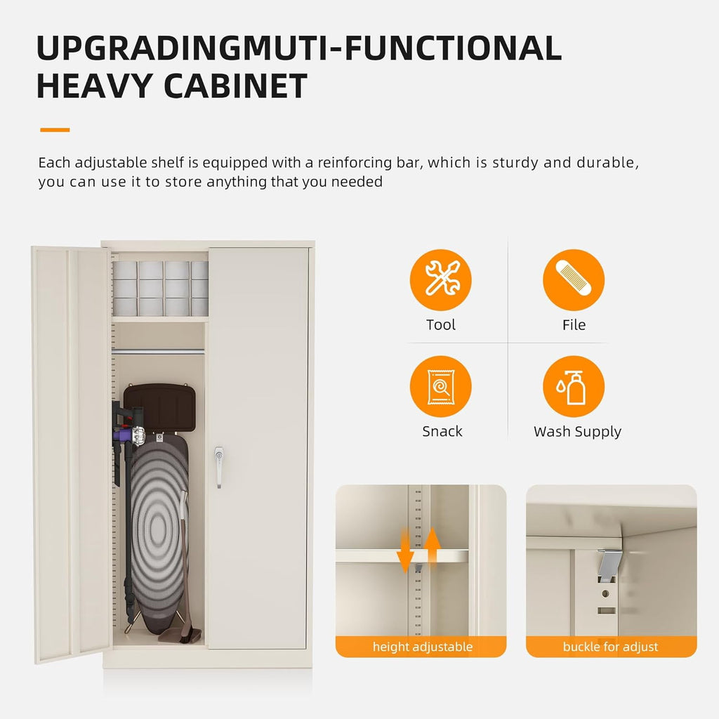 SUNCROWN Garage Storage Cabinets with Doors and Shelves, 72 Steel Tool Locking Cabinet, Metal Storage Cabinet for Home Office, Warehouse, School (White)