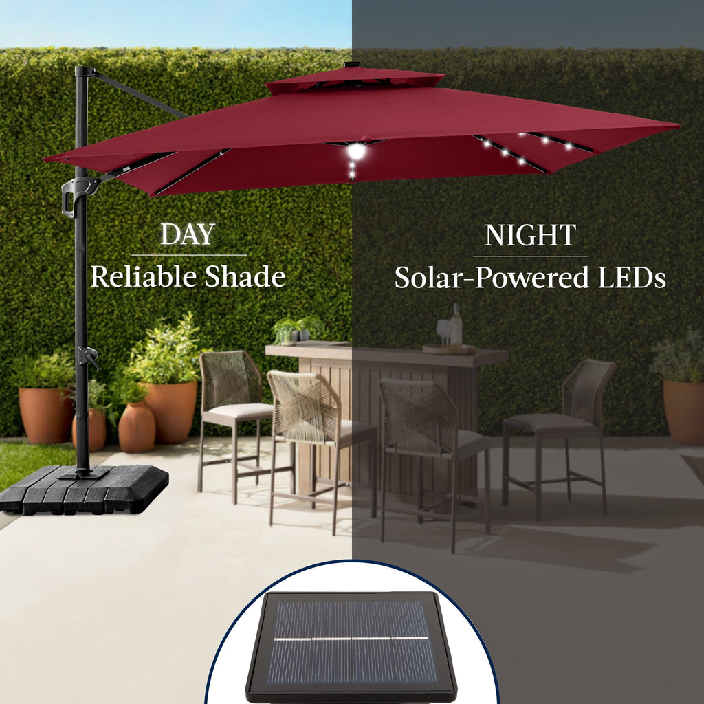 Best Choice Products 12x12ft 2-Tier Square Outdoor Solar LED Cantilever Umbrella w/ 360-Rotating Base   Gray