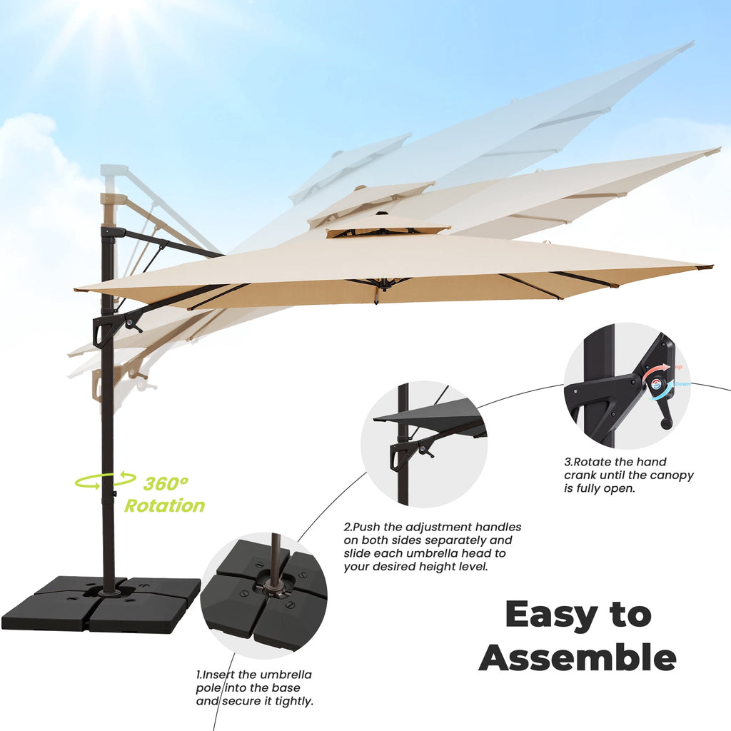FUNDAZE 10x10ft Cantilever Patio Umbrella with Cross Base & Cover, Waterproof UV Resistant for Garden Poolside Cafe & Deck, Beige