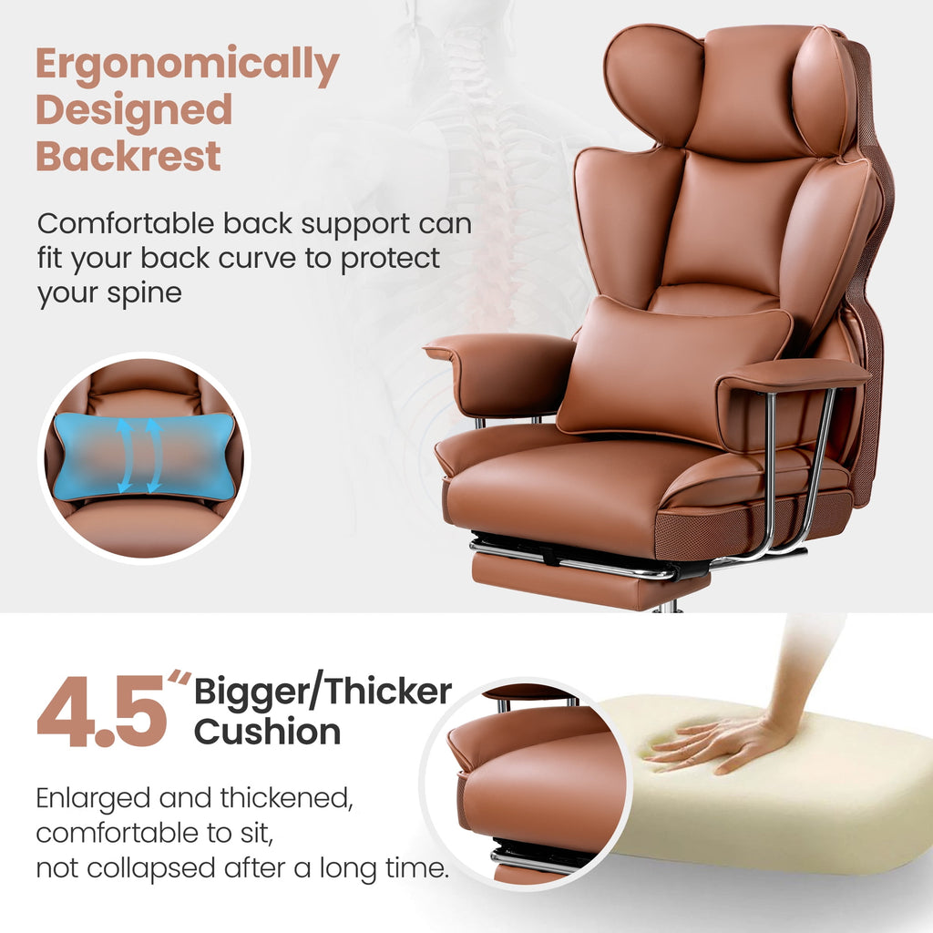 ATHOPE Executive Leather Office Chair 500lbs, Big and Tall Desk Chair with Footrest, High Back Ergonomic Reclining Computer Chair, High-Density Foam, Heavy Duty Swivel Rolling Chair, Black
