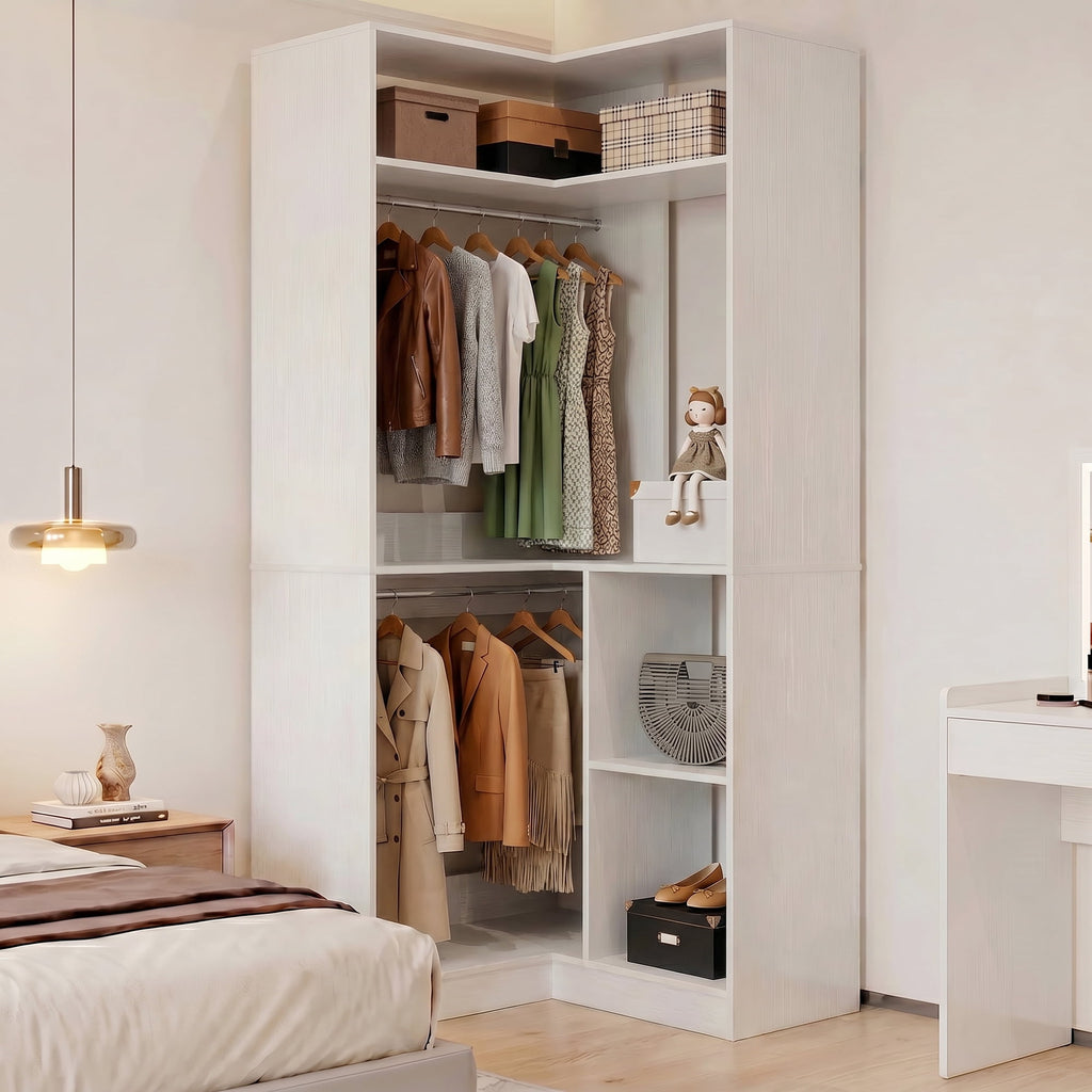 Homieasy 34 W Corner Closet System with Hanging Rods, White