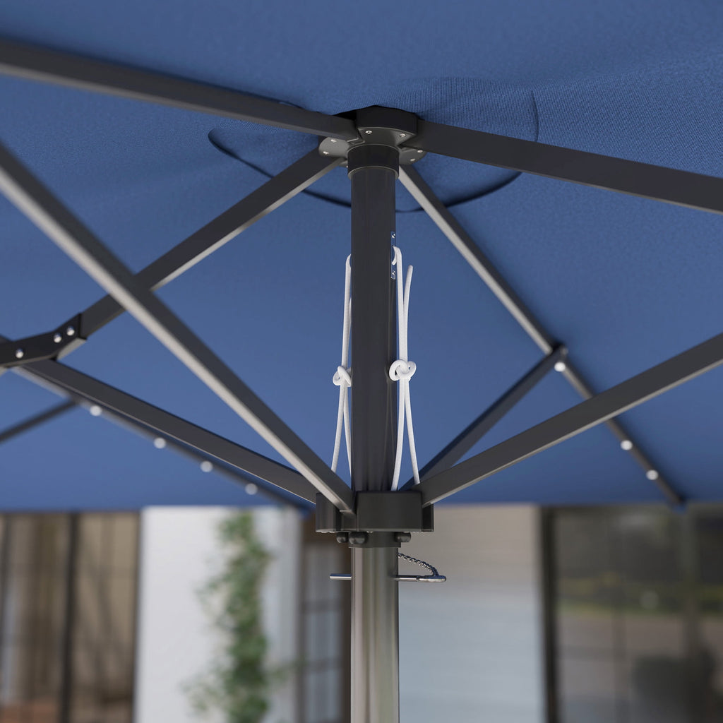 Outsunny Double-Sided Sun Umbrella, Outdoor Garden Parasol, Patio Sun Shade with LED Solar Light, Navy Blue