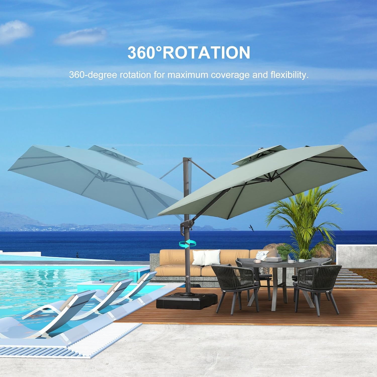 PURPLE LEAF Cantilever Umbrellas 12FT Square Large Patio Umbrella Offset Umbrella with 360°Rotation Tilting And Hanging Double Top, Grey