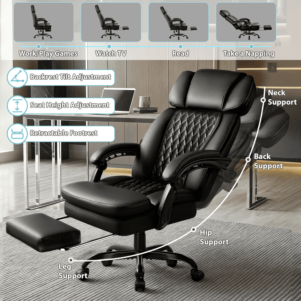 Waleaf Office Chair with Footrest,90-165°Reclining Ergonomic High Back Computer Desk Chair Lumbar Support for Home Office