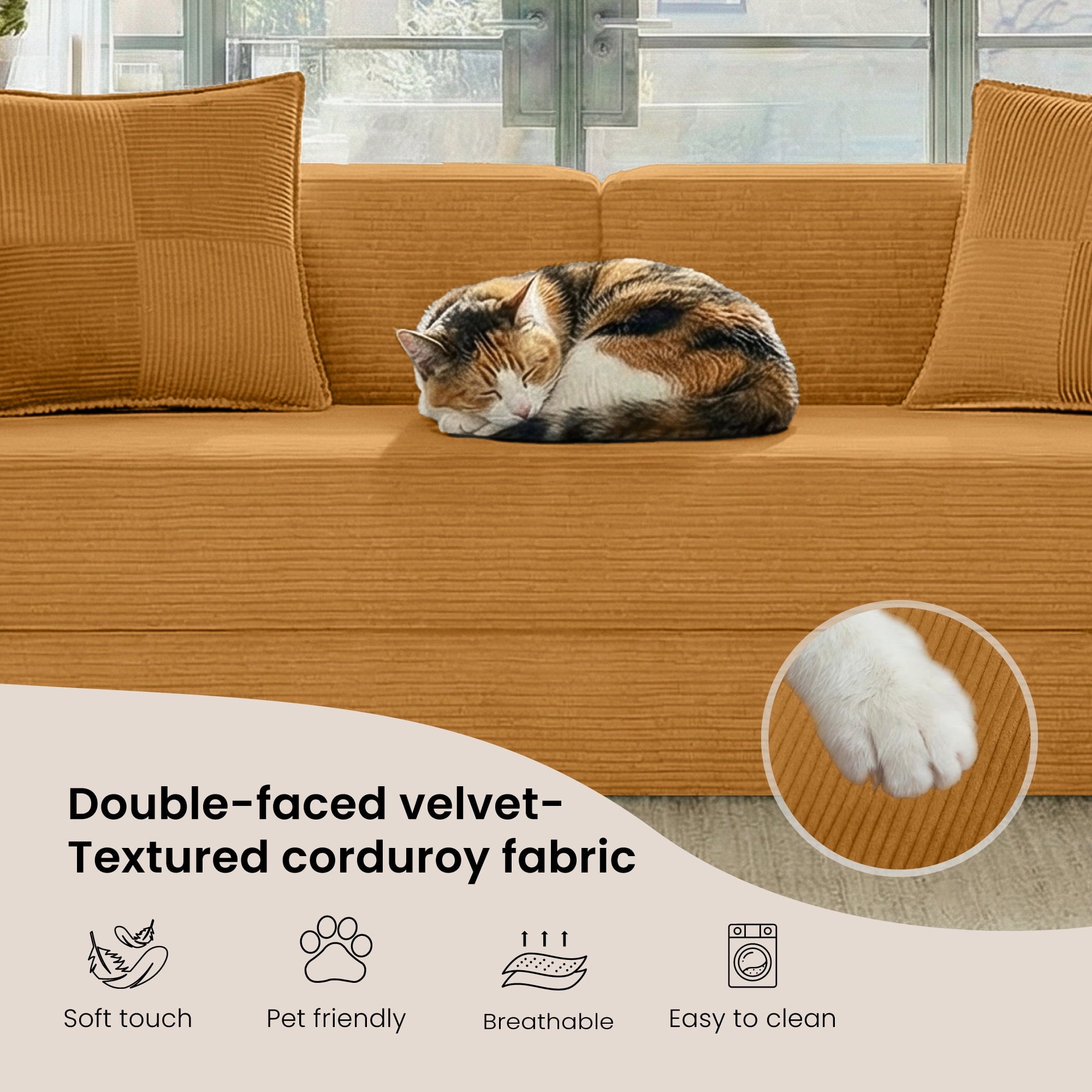 BELHOME 5-in-1 Convertible Sofa Bed, 78.8 Sleeper Sofa Boneless Couch with Side Pockets, Folding Floor Sofa Compression Sofa for Living Rooms No Assembly Required