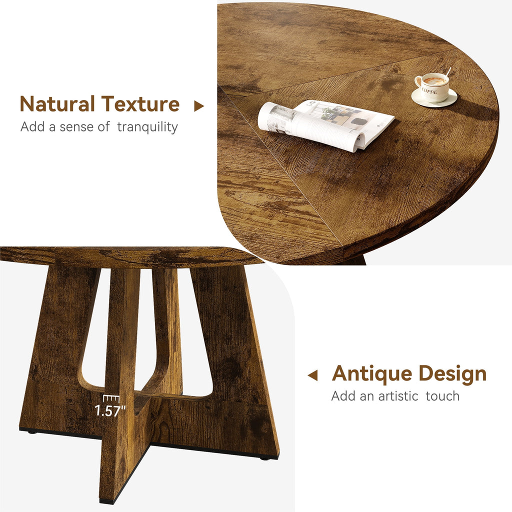 M optimized 47-Inch Round Dining Table, Wooden Kitchen Table for 4, Farmhouse Dinner Table with Wooden Top and Legs for Home Dining Room Living Room (Only Table)