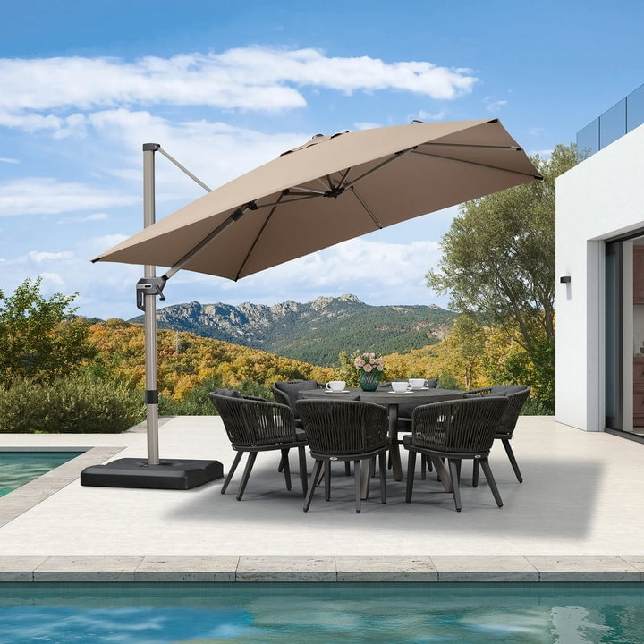 PURPLE LEAF Patio Umbrella with Base Included, 10ft Outdoor Aluminum Cantilever Umbrella with 360° Rotation, Aluminum Large Offset Umbrella for Outdoor Garden Pool, Beige