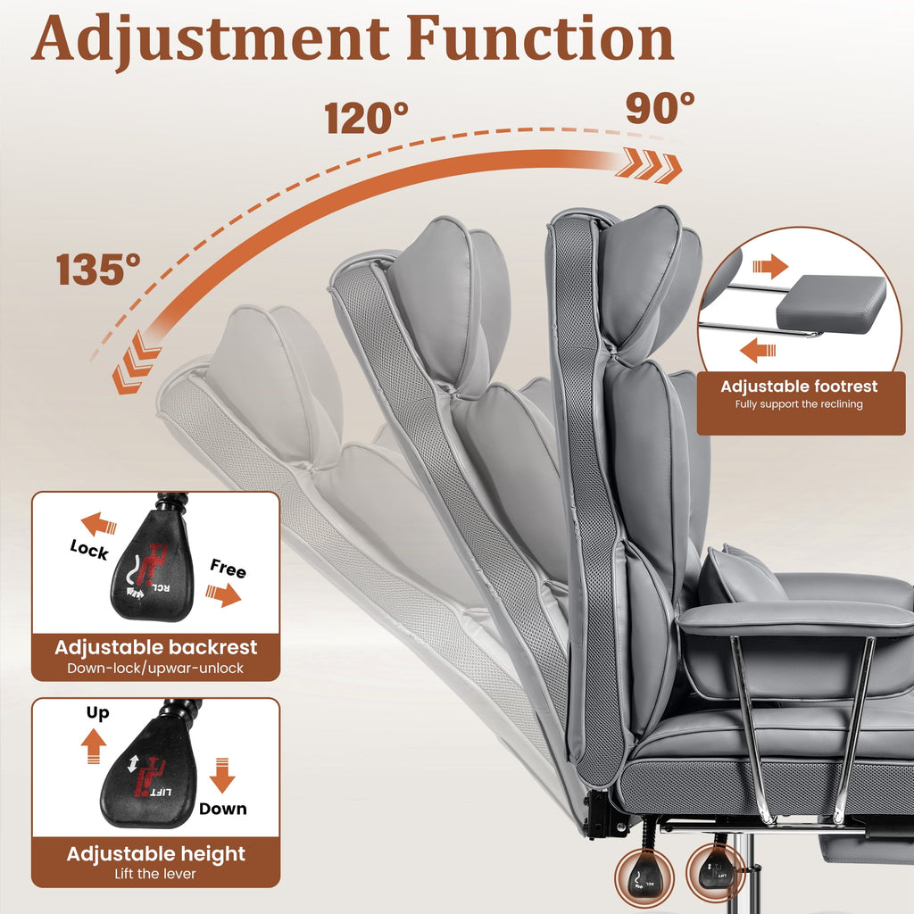 COOLHUT Big and Tall Office Chair 500LBS Wide Seat Ergonomic Computer Desk Chair, PU Leather Executive Office Chair with Footrest, Adjustable Task Chair Lumbar Back Support 8 Hour, Black