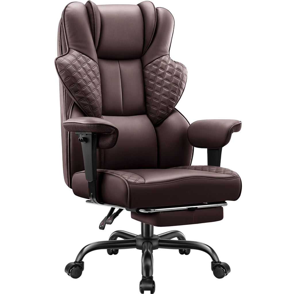 COOLHUT Big and Tall Office Chair 500lbs, Heavy Duty Ergonomic Office Desk Chair with Deluxe Embossing PU Leather with Footrest, Executive Gaming Chair with Lumbar Support, Brown