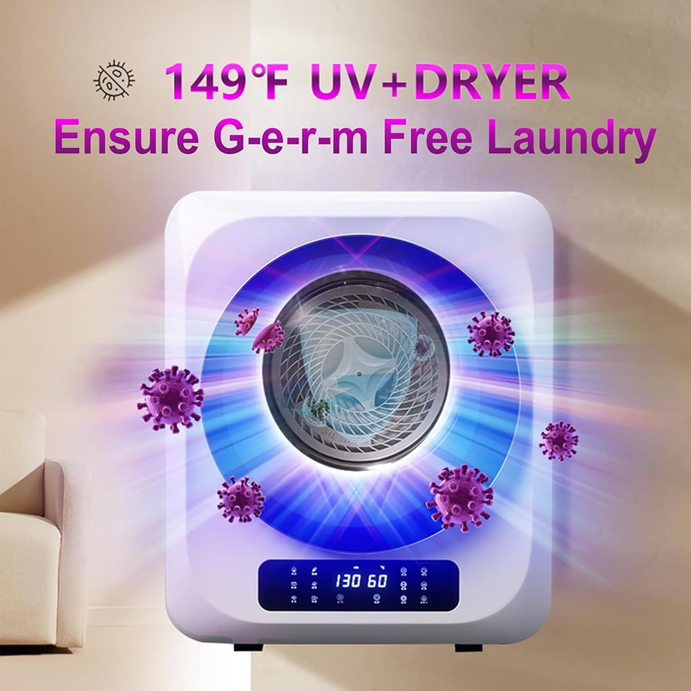 MIDOQIN Portable Clothes Dryer, 120V/850W Compact Laundry Dryer with Exhaust Pipe & LED Touch Control Panel, Front Load Mini Dryer Machine for Apartment