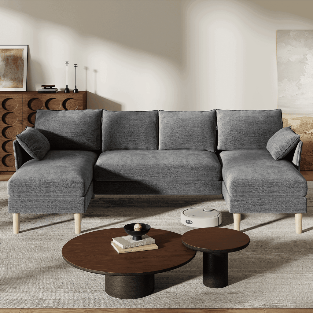 BedLuxury 100 U-Shape Sectional Sofa with Chaise, Chenille Modern Couch with High Legs for Living Room, Apartment, Gray