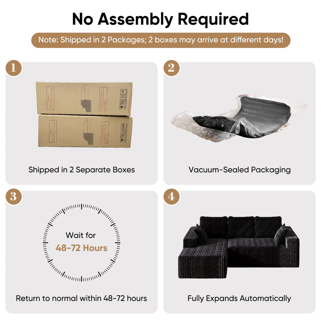 YVDNHP Modular Cloud Sofa - No Assembly Required, 107.8 Oversized L-Shaped Sectional with Chaise, Flannel Fabric Deep Seating Couch for Living Room