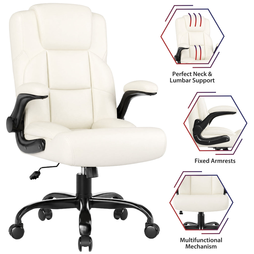 JONPONY Leather Office Chair, Big and Tall Office Chair 400LBS Wide Seat Ergonomic Computer Desk Chair High Back Executive Leather Chair Adjustable Task Chair Lumbar Back with 1-Year Warranty, Black