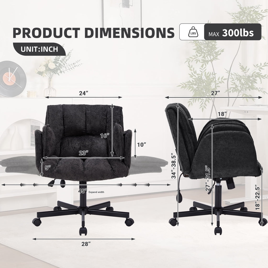 Cross Legged Office Chair with Wheels & Dynamic Airbag Lumbar Support, Criss Cross Wide Seat, 5-Position Fold-Down Armrests, Swivel Vanity Chair for Home Office, Dark Green