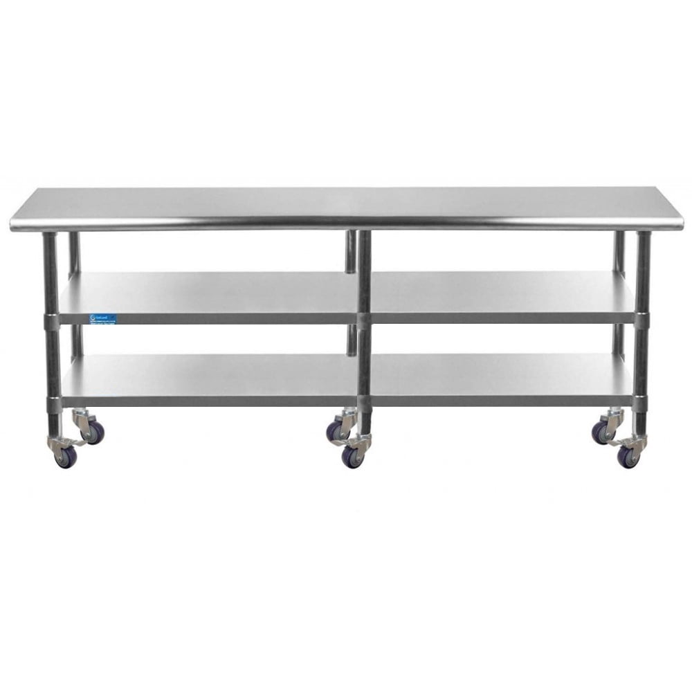 AmGood 60 Long x 30 Deep Stainless Steel Work Table with 2 Shelves and wheels | Commercial & Residential NSF Utility Table | Metal Food Prep Station