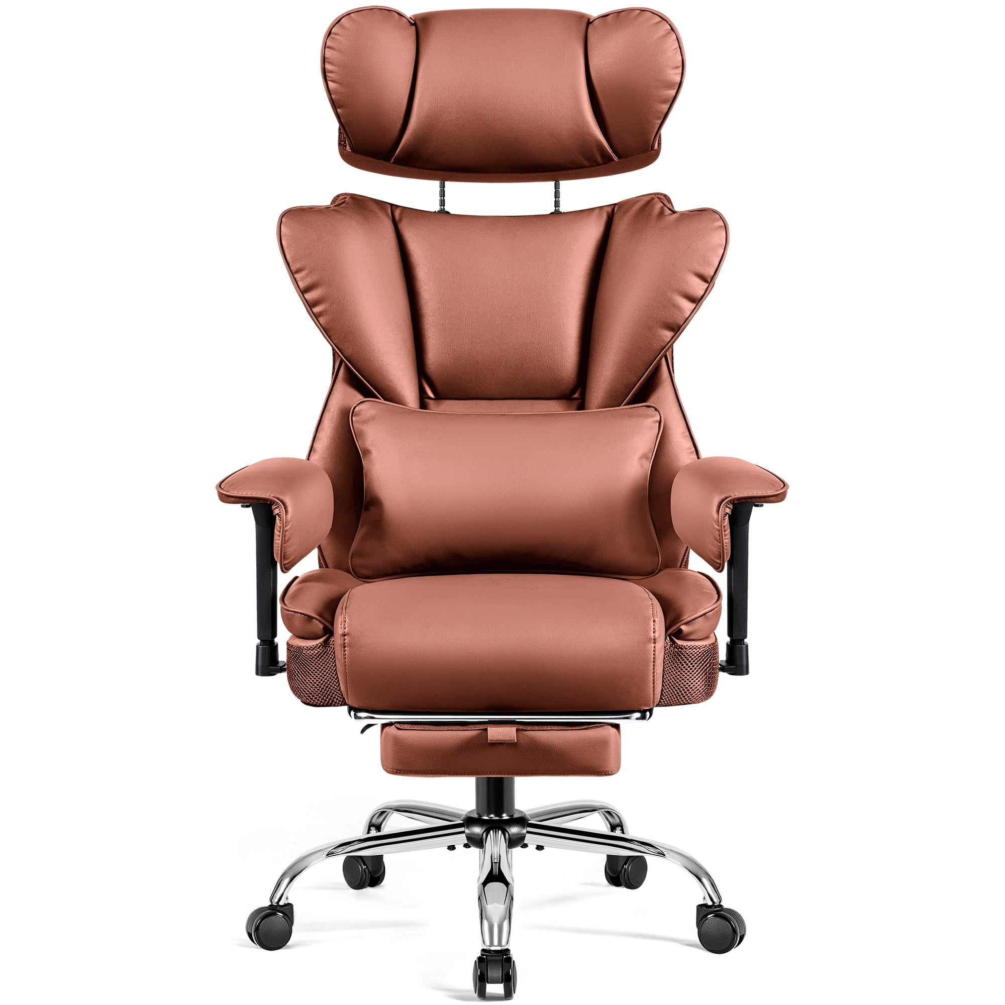 COOLHUT Big and Tall PU Leather Office Chair with Adjustable Headrest & Footrest, Executive Computer Desk Chair with 3D Adjustable Padded Armrest, Ergonomic Office Chair with Lumbar Support, Black