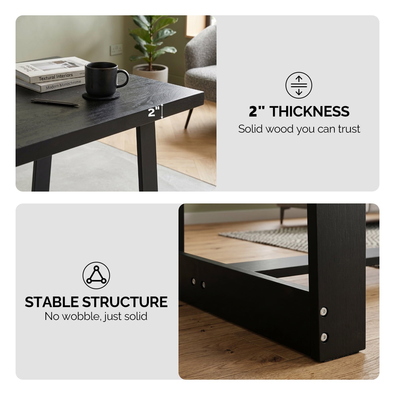 Ktaxon Pine Wood Dining Table for 4, 47.3 Rectangle 4-Person Indoor Farmhouse Kitchen Table Solid Wood Dinner Breakfast Table for Small Space, Apartment Friendly, Black
