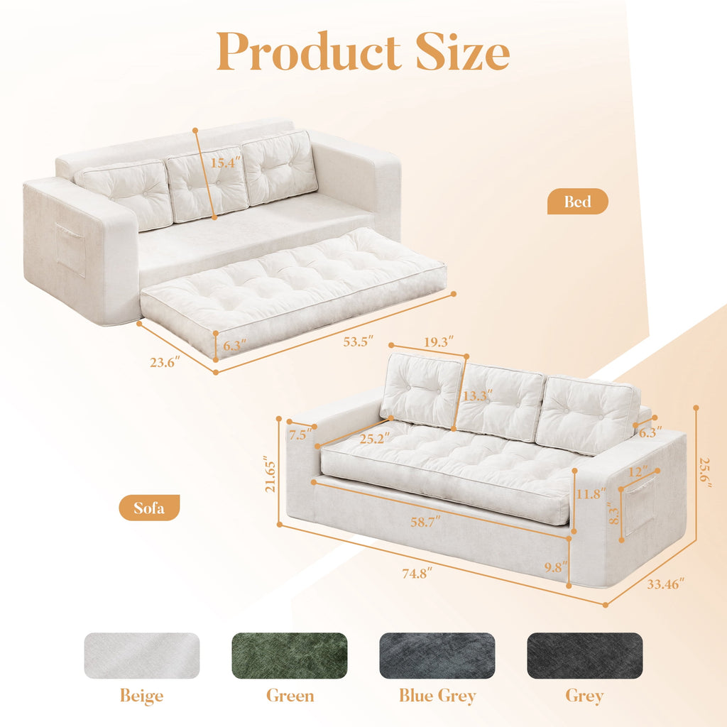 Hobestluk 3-Seater Sofa Boneless Couch with Tufted Button Design 2 in 1 Comfy Cloud Couch Oversized Sofa for Living Room Bedroom Apartment or Office (Grey, 3 Seater)