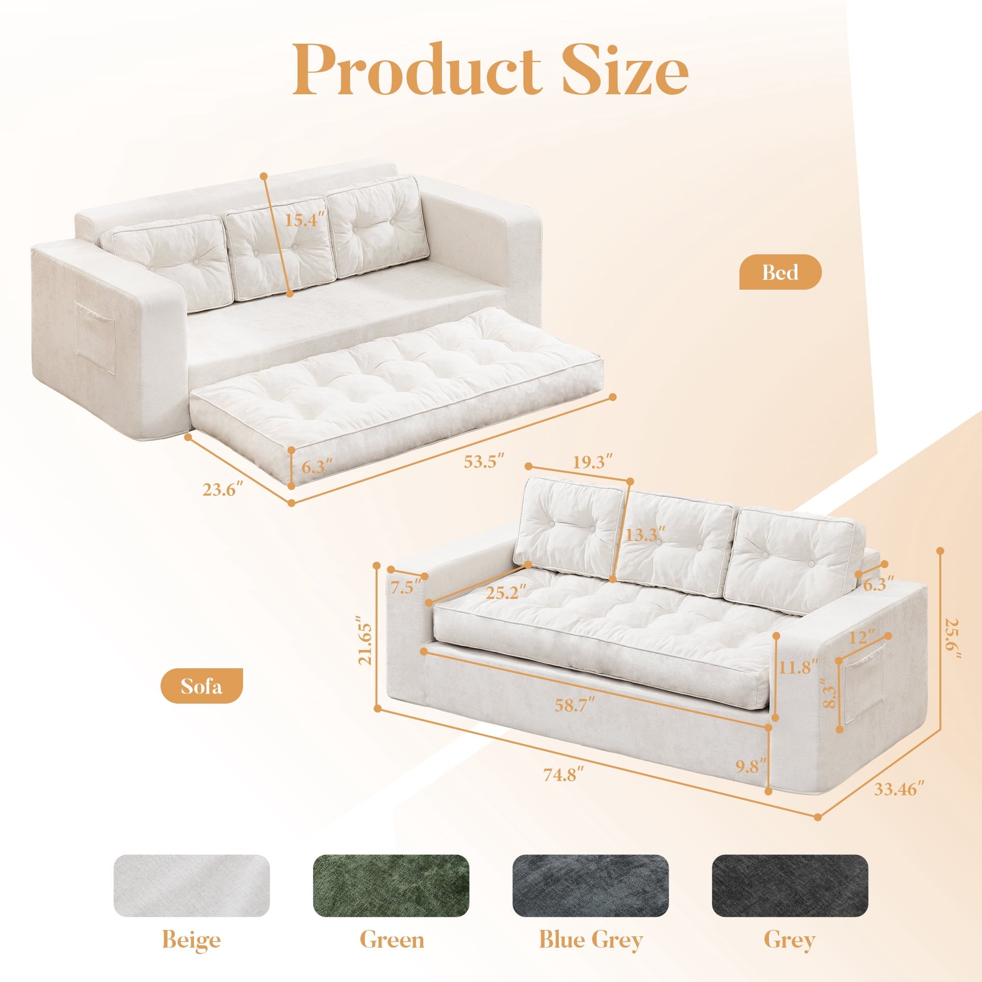 Hobestluk 3-Seater Sofa Boneless Couch with Tufted Button Design 2 in 1 Comfy Cloud Couch Oversized Sofa for Living Room Bedroom Apartment or Office (Grey, 3 Seater)