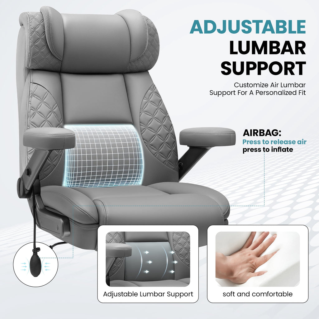 FASTES Leather Office Chair Big and Tall Desk Office Chair, 500lbs Computer Chair Ergonomic Extra Wide Gaming Chair with Adjustable Lumbar Support 5D Flip Arms, Black