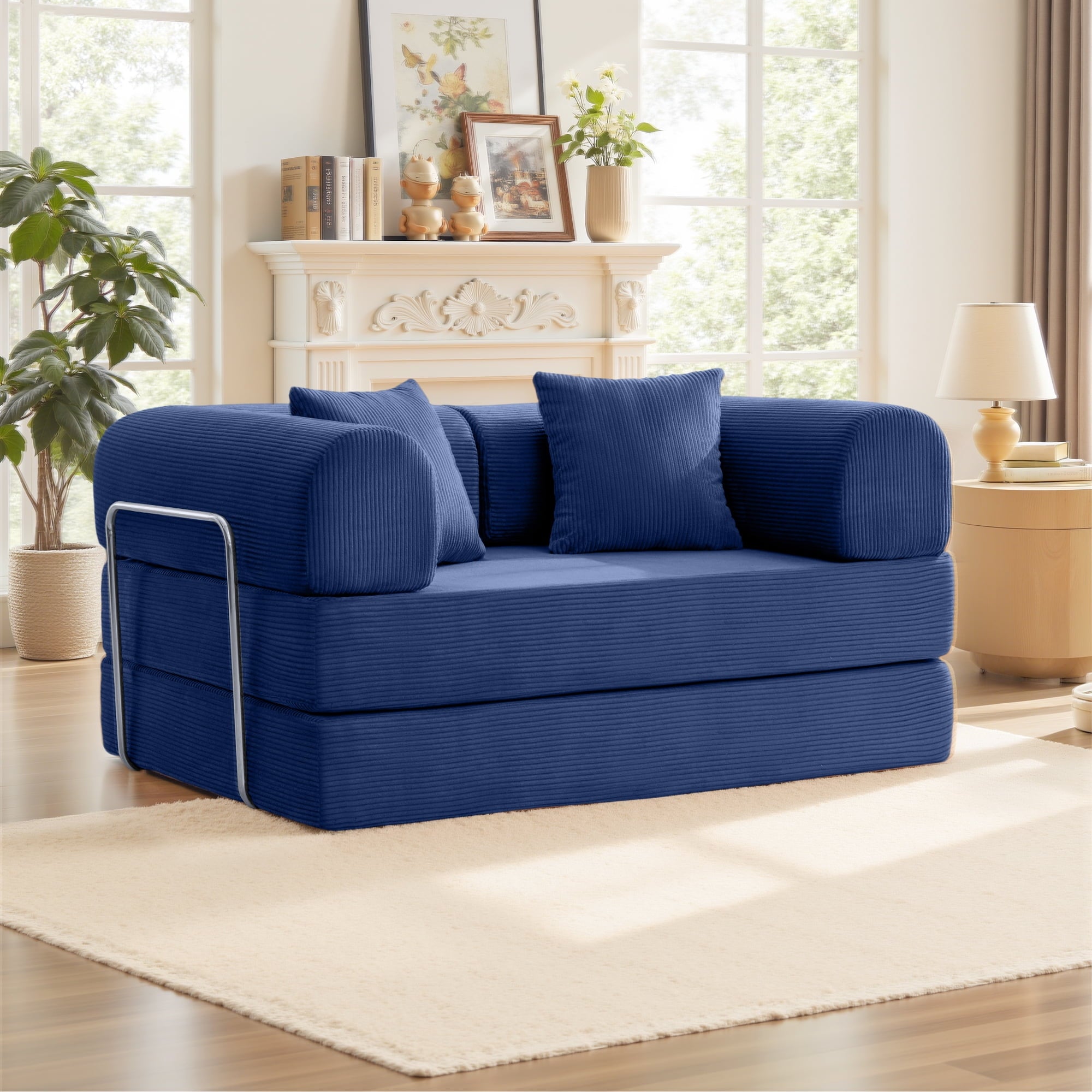 COOLHUT 63 W Combination Sofa, High Rebound Density Foam Sofa Couch, Two Forms Floor Couch Three Seats Sofa Bed for Living Room, Bedroom, Green
