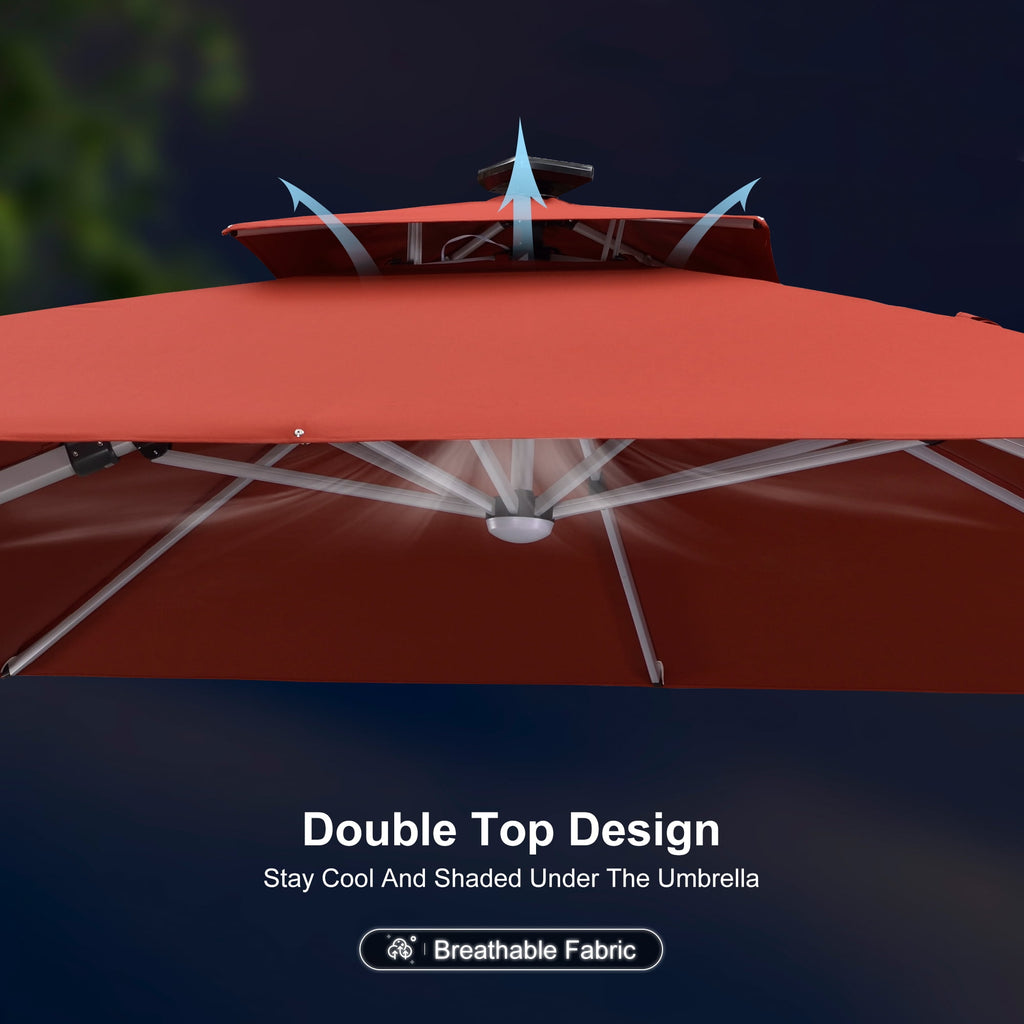 PURPLE LEAF 9 x 12FT Deluxe Rectangle Solar Powered LED Patio Umbrella with Base, Large Offset Cantilever Umbrella with 360° Rotation, Navy Blue