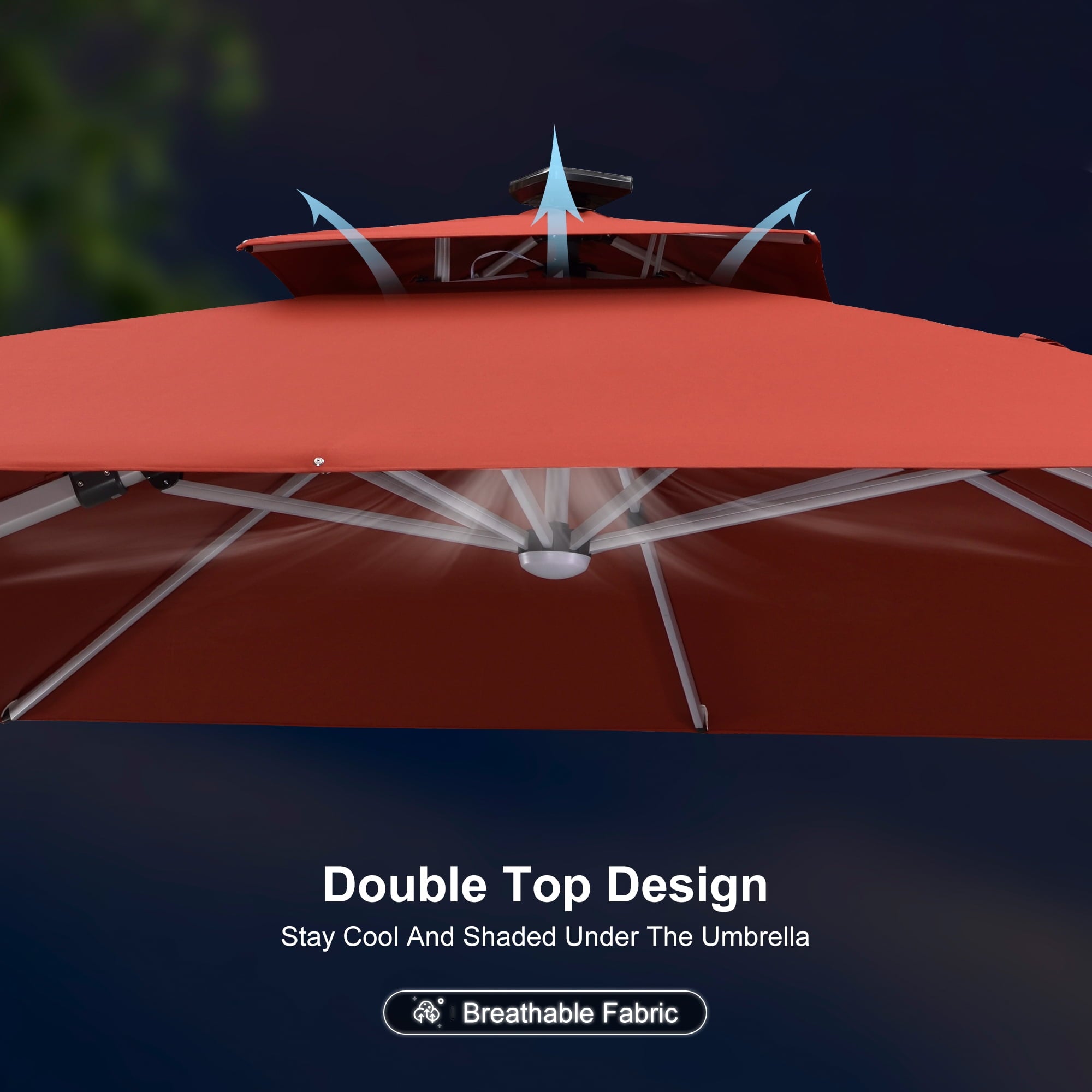 PURPLE LEAF 9 x 12FT Deluxe Rectangle Solar Powered LED Patio Umbrella with Base, Large Offset Cantilever Umbrella with 360° Rotation, Navy Blue