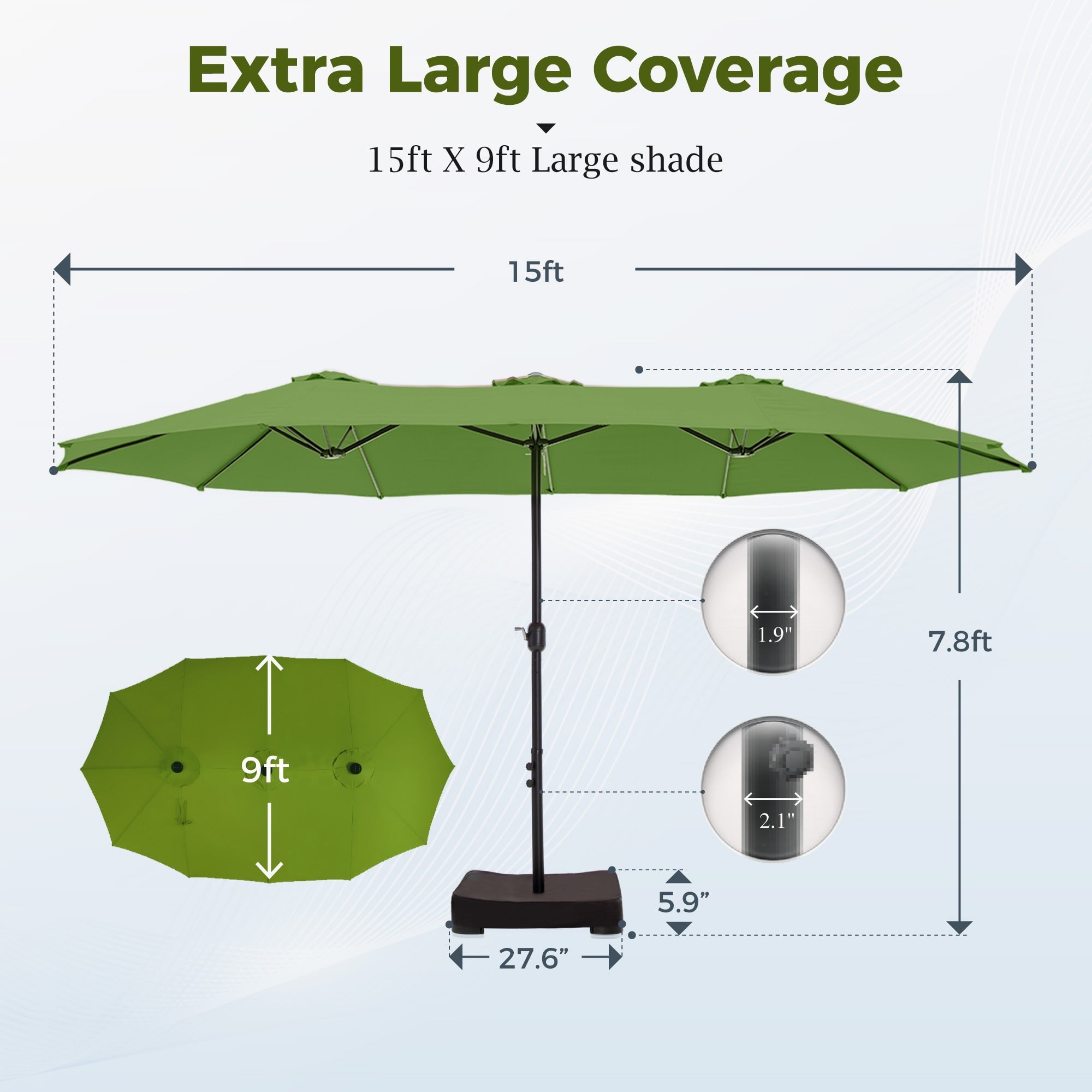 Alpha Joy 15ft Outdoor Patio Umbrella Extra-Large Double-Sided Garden Umbrella with Crank Handle and Base - Ivory