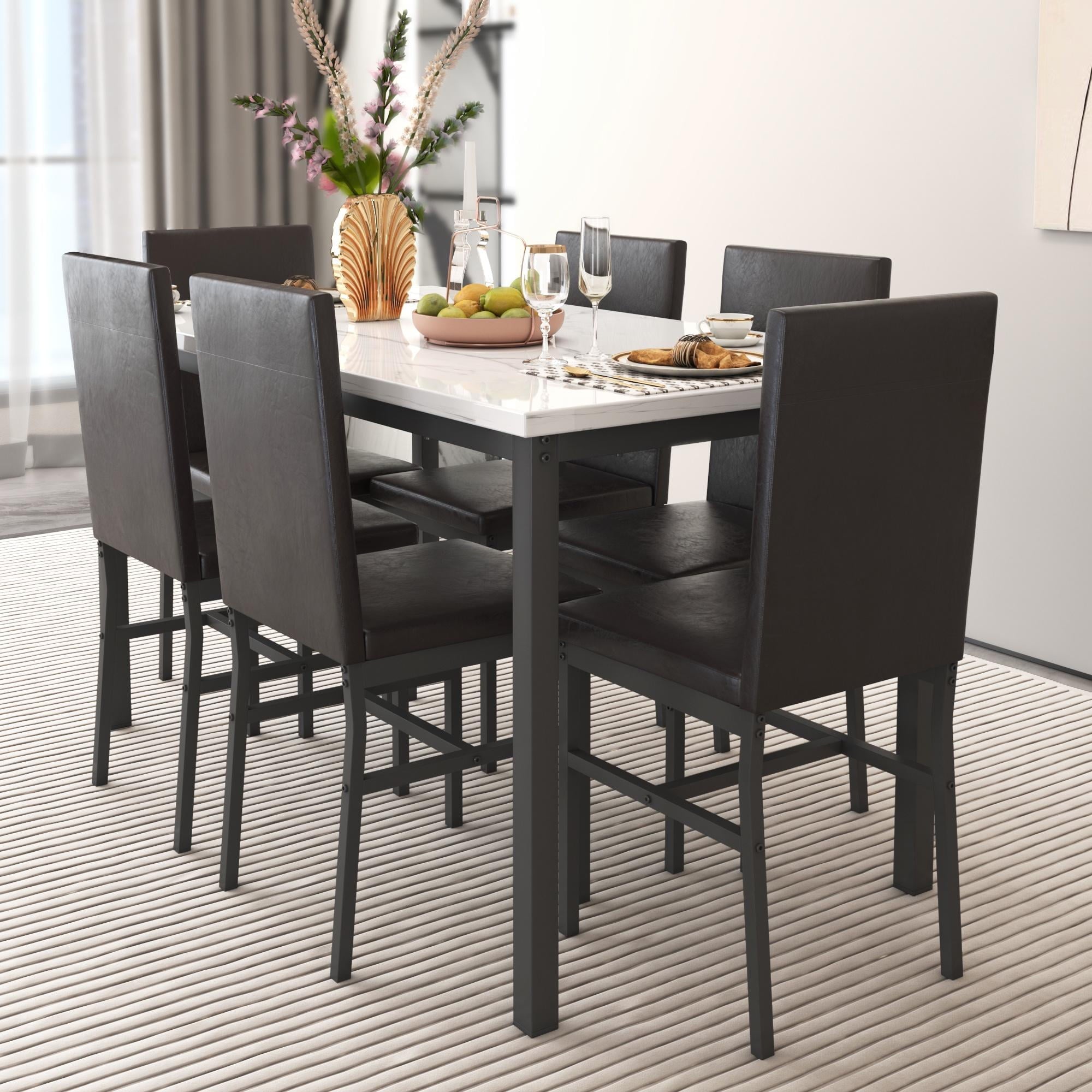 SYNGAR 5 Piece Dining Set, Modern Dining Table and Chairs Set for 4, Kitchen Dining Table Set with Faux Marble Tabletop & 4 Upholstered Chairs, for Small Space, Breakfast Nook, D9224