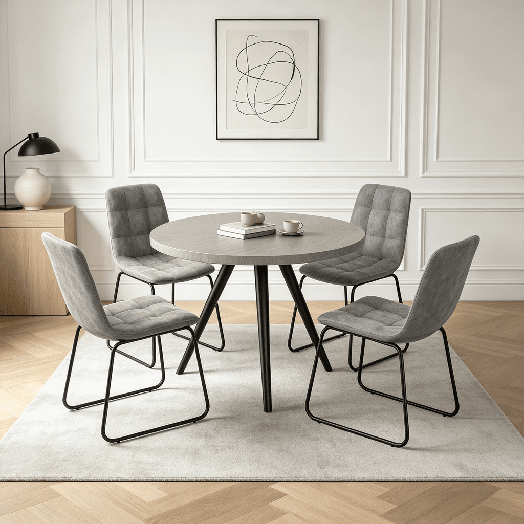 34.8 Round Dining Table for 4 People, Modern Circle Kitchen Table with Metal Legs for Kitchen, Dining Room, Apartment,Gray