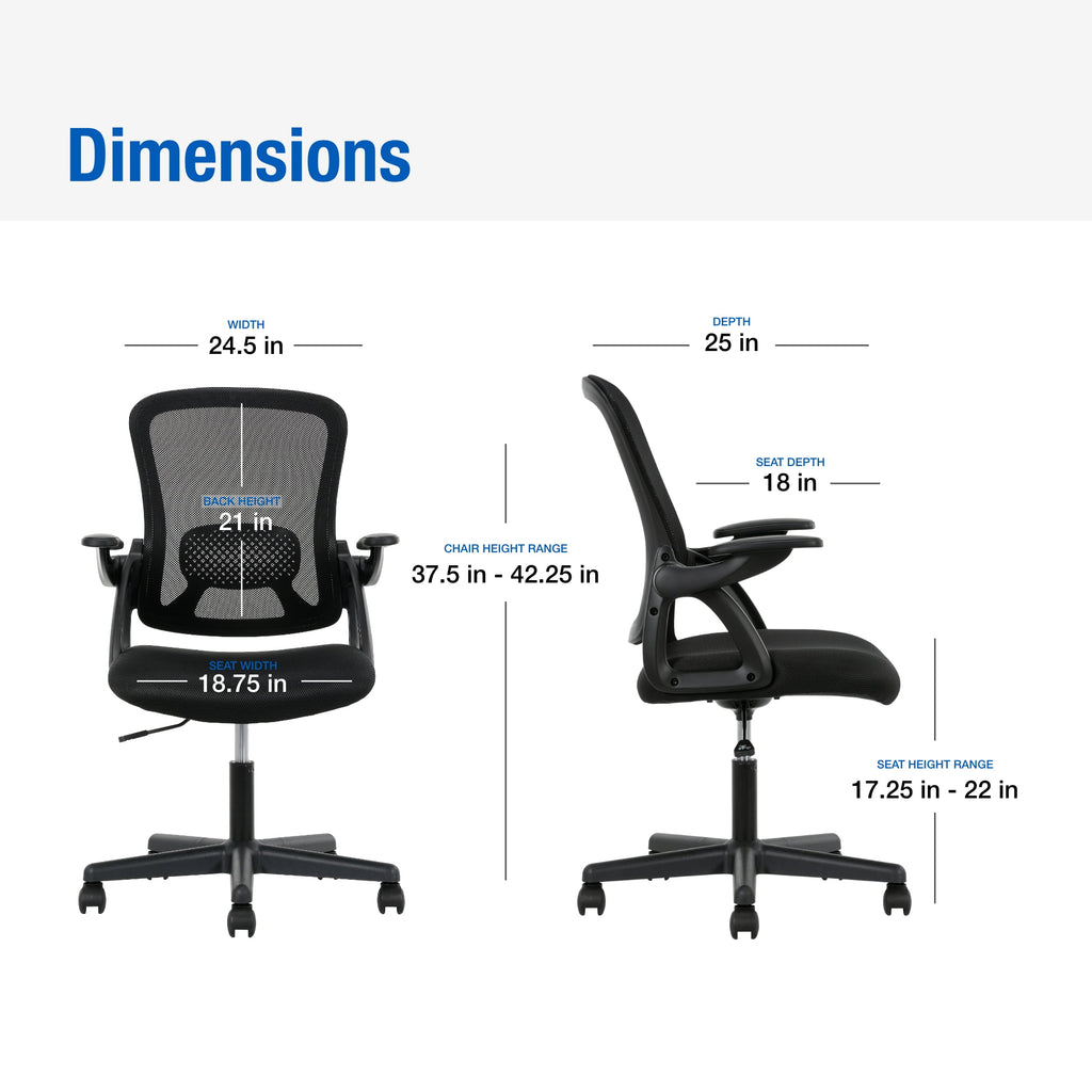 (3 pack) Mainstays Ergonomic Mesh Back Office Chair with Flip Up Arms for Adults, Black Fabric, 275lb