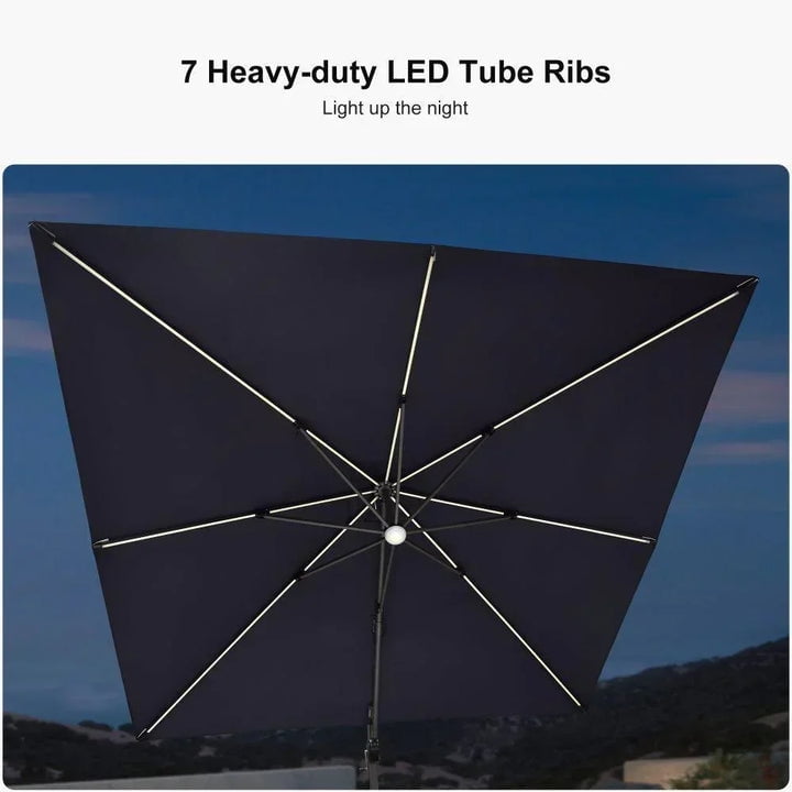 PURPLE LEAF 10x10 Ft Cantilever Umbrella Square Outdoor Patio Umbrella Large Offset Hanging Umbrella Aluminum Umbrella with 360°Rotation Adjustable Garden Pool Umbrella,Gray