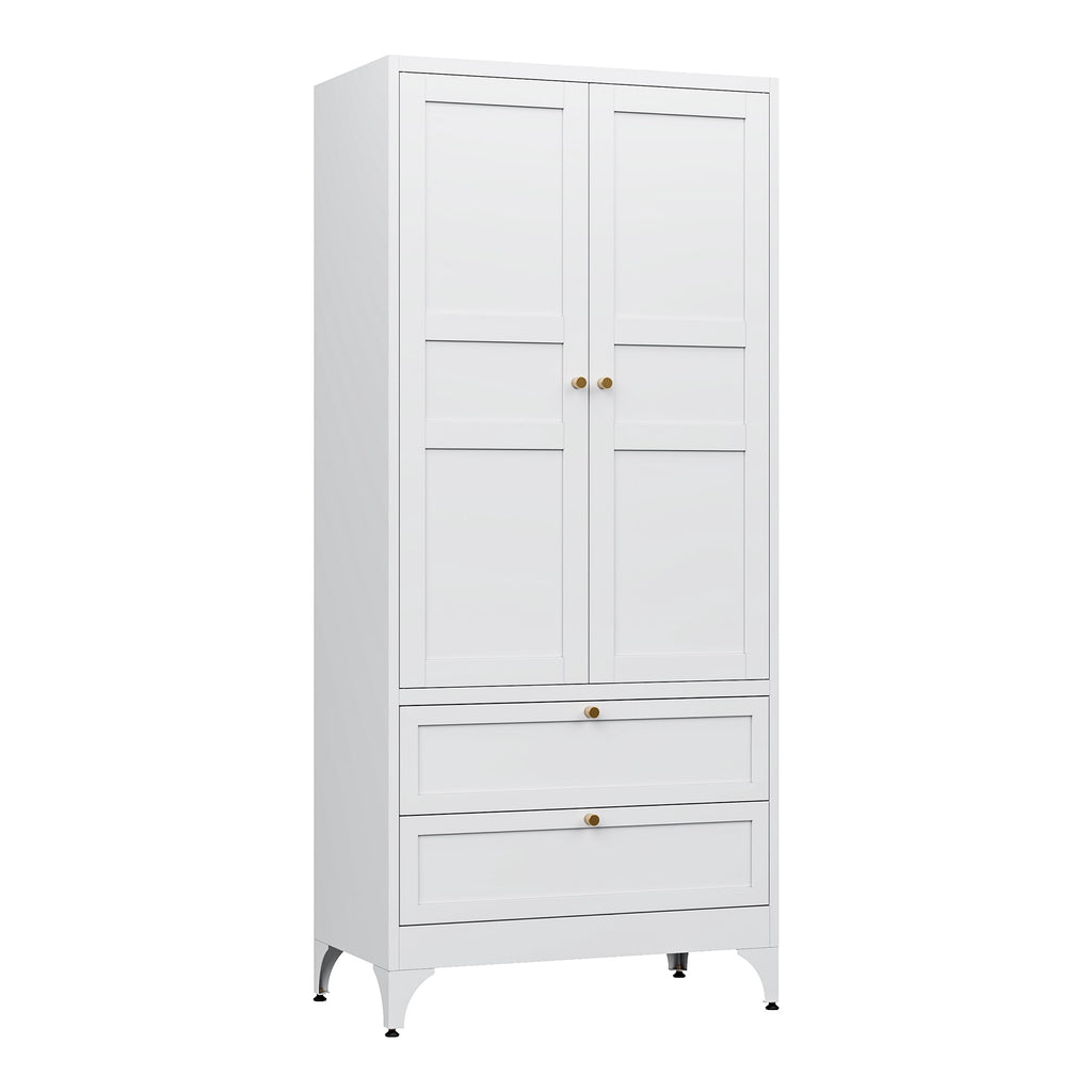STANI Metal Wardrobe Closet with Hanging Rod, 72 White Armoire Wardrobe Cabinet with Adjustable Shelves, Clothes Storage Organizer Cabinets for Bedroom, Bathroom, Office