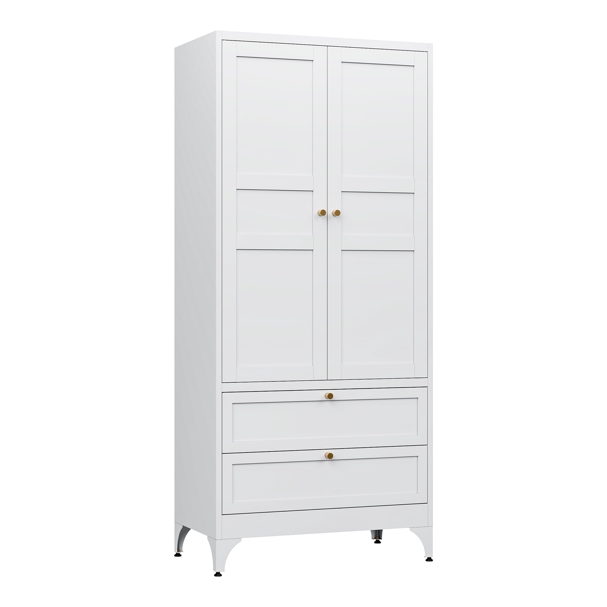 STANI Metal Wardrobe Closet with Hanging Rod, 72 White Armoire Wardrobe Cabinet with Adjustable Shelves, Clothes Storage Organizer Cabinets for Bedroom, Bathroom, Office