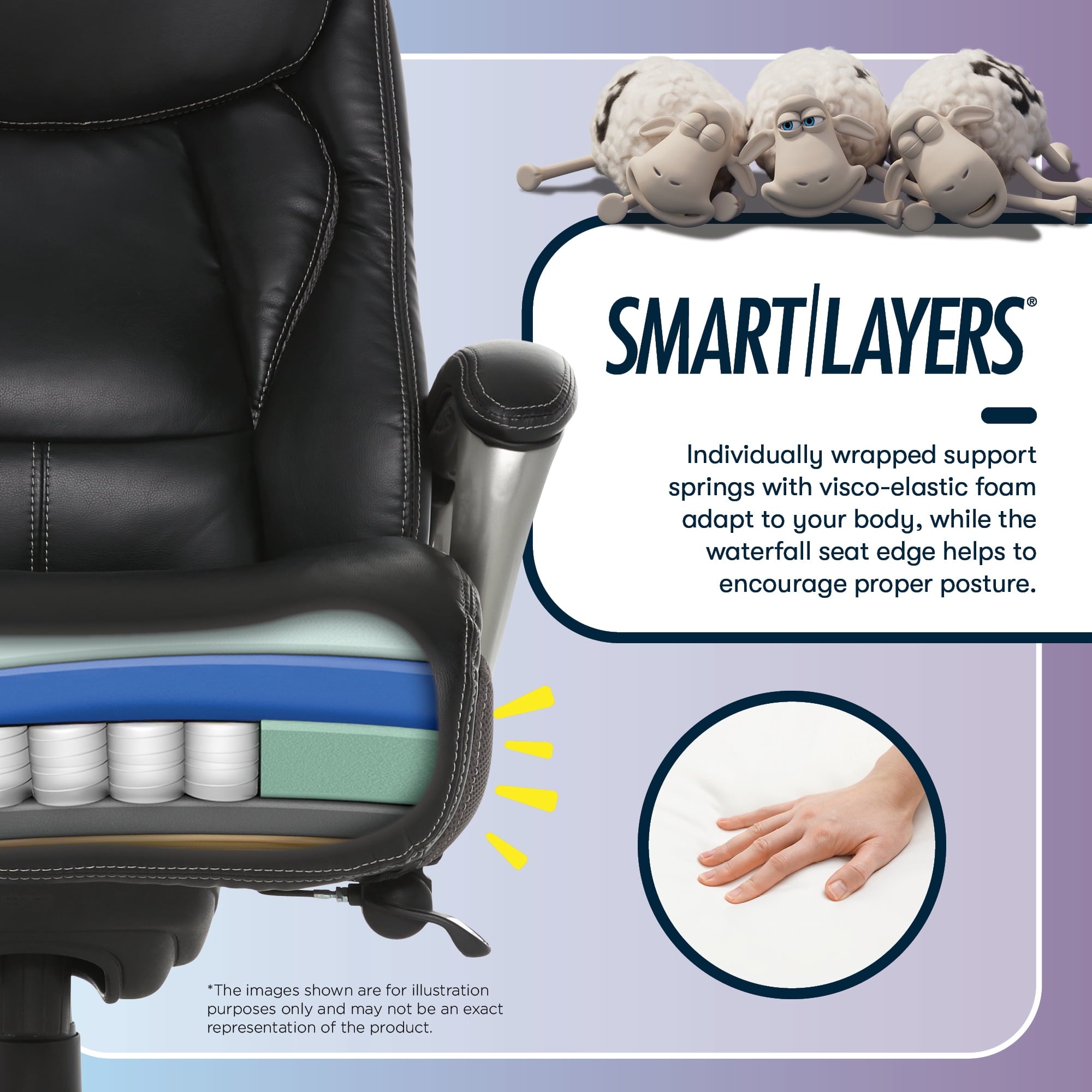 Serta Lautner Executive Home Office Desk Chair, Ergonomic High-Back with Adjustable Lumbar and Body Pillows, SmartLayers and ComfortCoils Technology, Mesh and Bonded Leather, Black and Gray