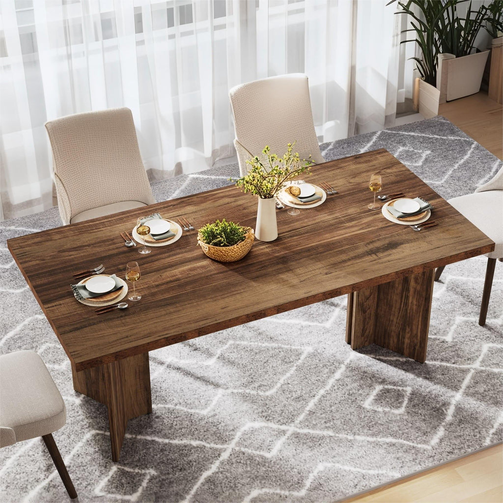 Fnova 63 Rectangular Modern Dining Table, Wooden Modern Kitchen Table for 6 People for Dining Room, Warm Brown (Chairs Not Included)
