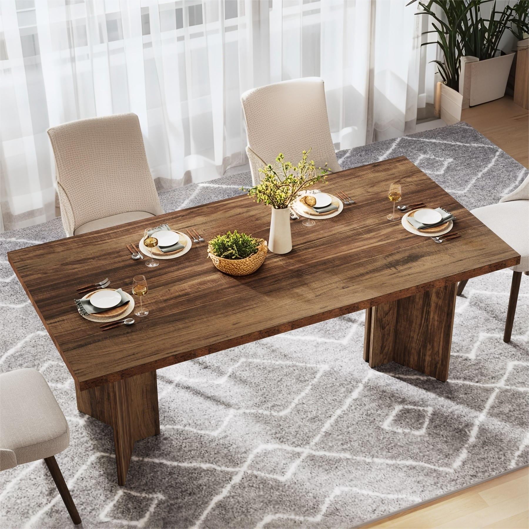 Fnova 63 Rectangular Modern Dining Table, Wooden Modern Kitchen Table for 6 People for Dining Room, Warm Brown (Chairs Not Included)