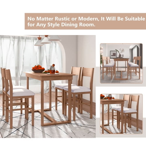 Harper & Bright Designs 5 Piece Dining Table Set Counter Height Dining Set with Classic Elegant Rectangel Table and 4 Padded Chairs for Kitchen Dining Room, Black and Beige