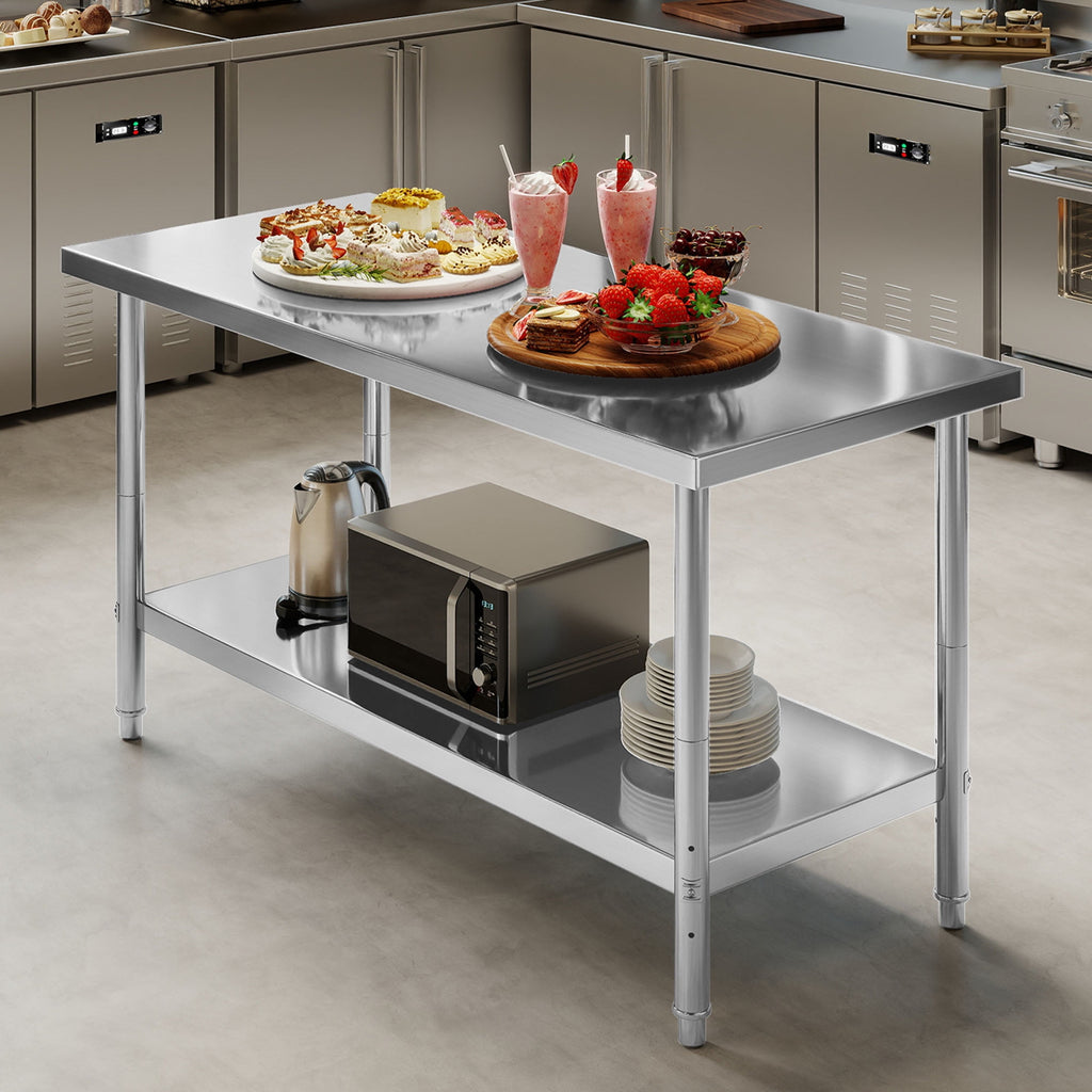 ModFusion 60x24 Heavy-Duty Stainless Steel Workbench with Adjustable Kitchen Rack, 5'x2'x2.8' ft Metal Prep Detailing Table, Home Steel Shelving, Utility Tools