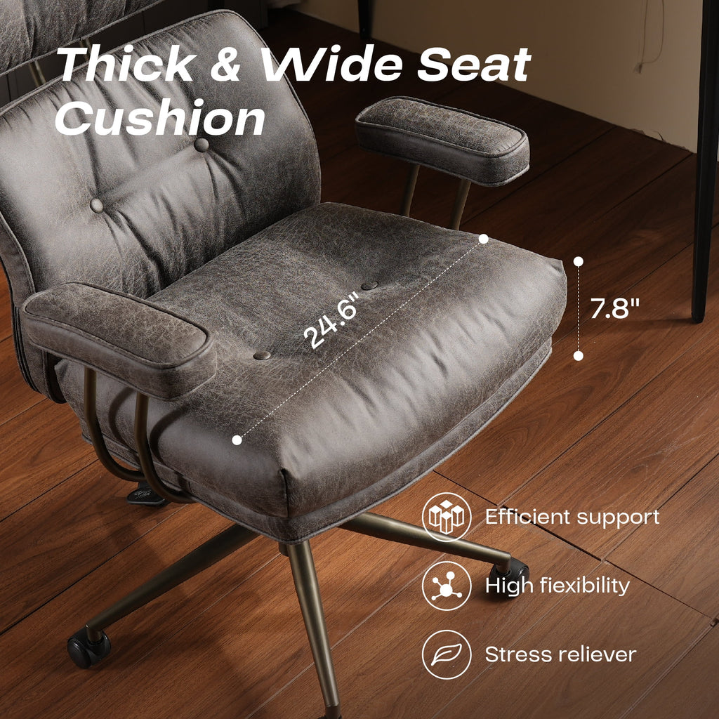 Toject Ergonomic Office Chair, High Back Big Comfy Home Office Chair with Lumbar Support, Mid-Century Modern Computer Executive Office Chair, Brown