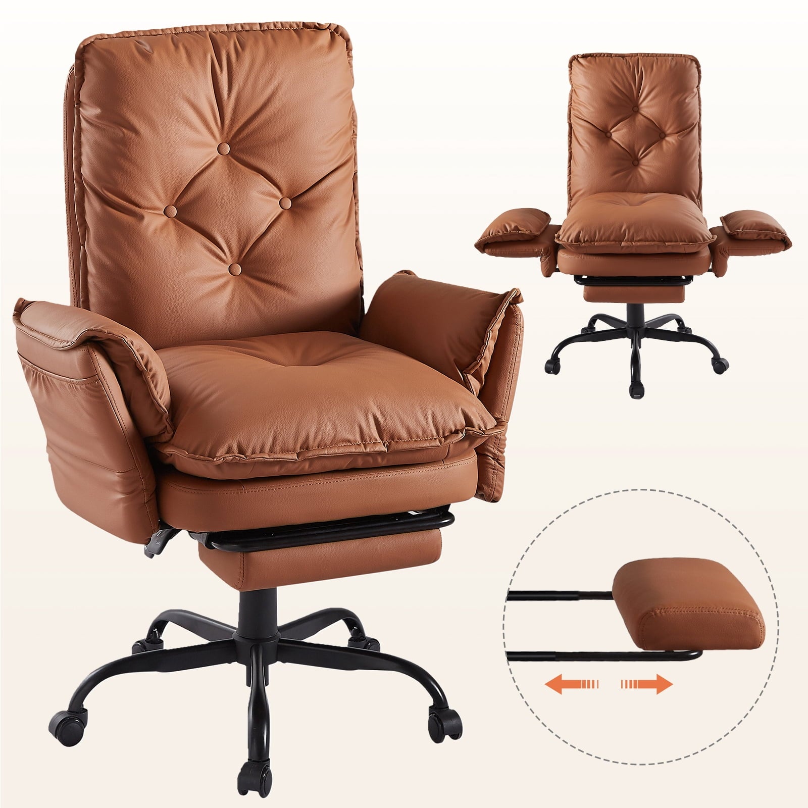 Bestier Big and Tall Executive Office Chair with Flip-up Arms for Adult, Wide Seat Ergonomic Computer Desk Chair,High Back Velvet Comfy Cross-Legged Office Chair with Footrest and Side Pockets, Black