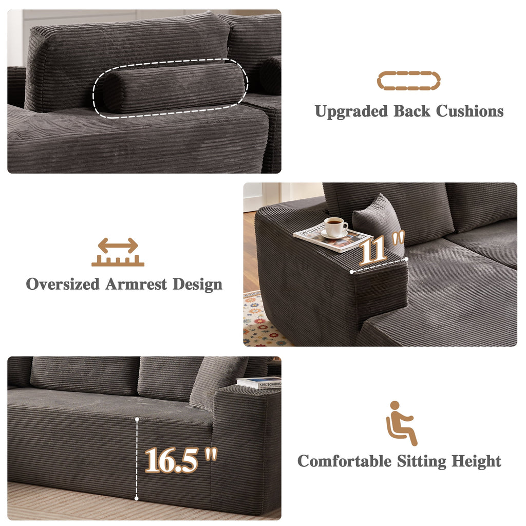 Ovios 106 Cloud Sofa Couch No Assembly Boneless Deep Seat Sofa for Living Room, Black (Corduroy)