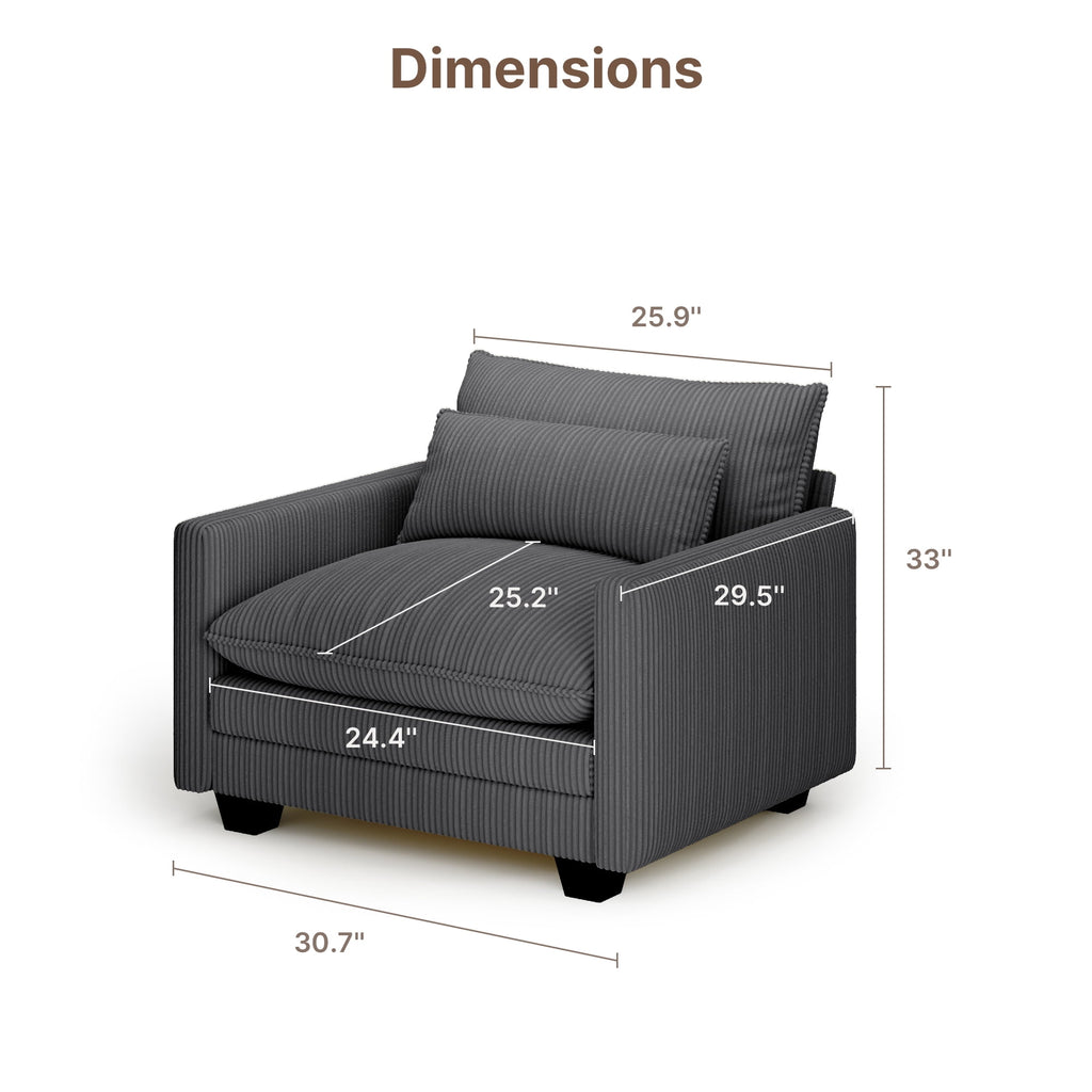 75’’ Cloud Couches for Living Room, Noelse L Shaped Modular Sofa with Deep Seats, 2 Seater Love Seat Couch with Removable Washable Corduroy Fabric for Living Room Bedroom and Apartment, Gray