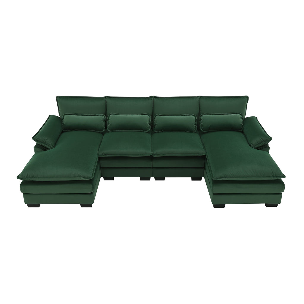 JONPONY109.45 U Shaped Couch,Oversized 4 Seat Sectional with 4 Waist Pillows, Convertible Upholstery Symmetrical Sofá,Sleeper Sofa Couch with Double Chaise Lounge &Memory Foam for Living Room, Beige