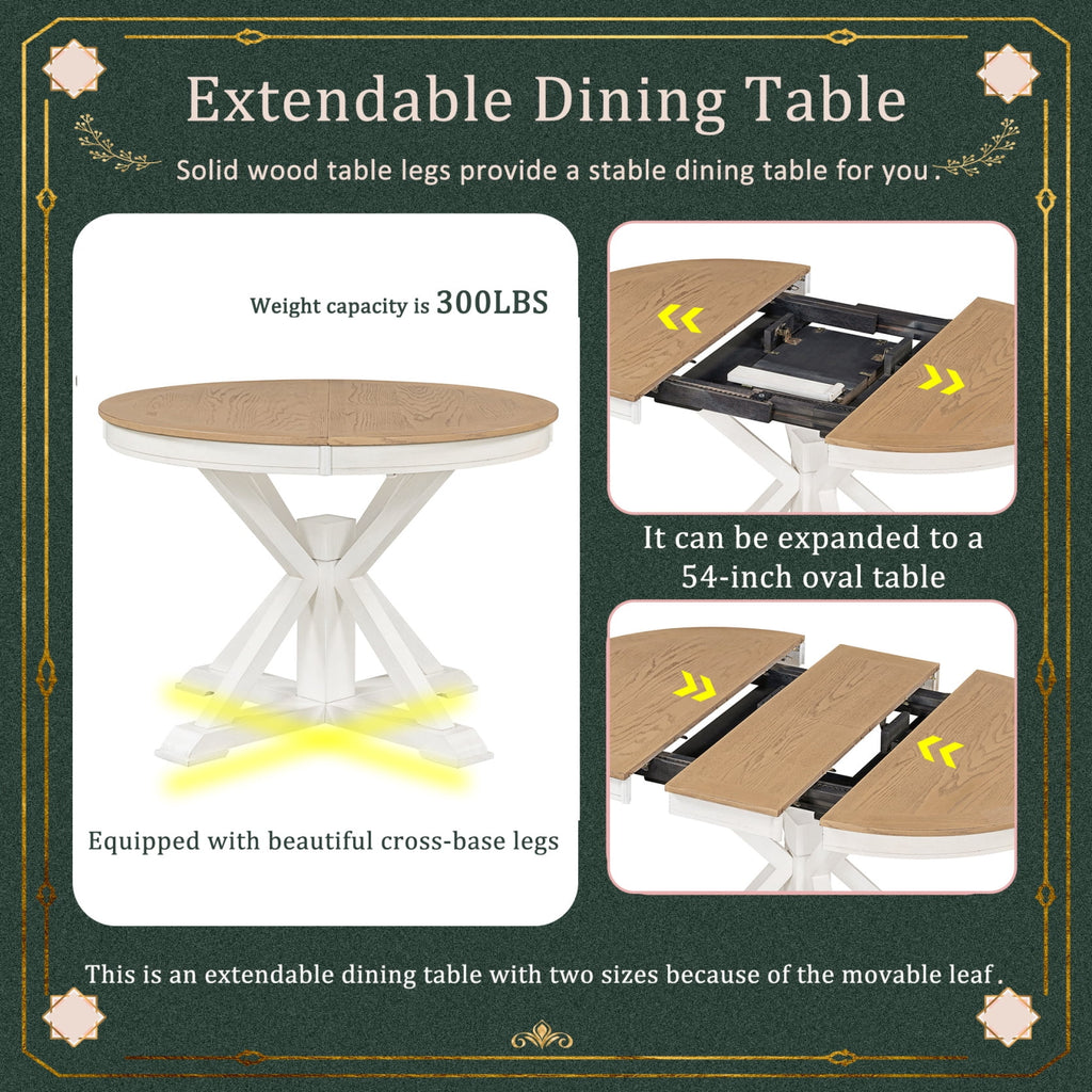 JAMPOOCA Retro Style MDF Extendable 5 Pieces Dining Table Set, Natural Wood