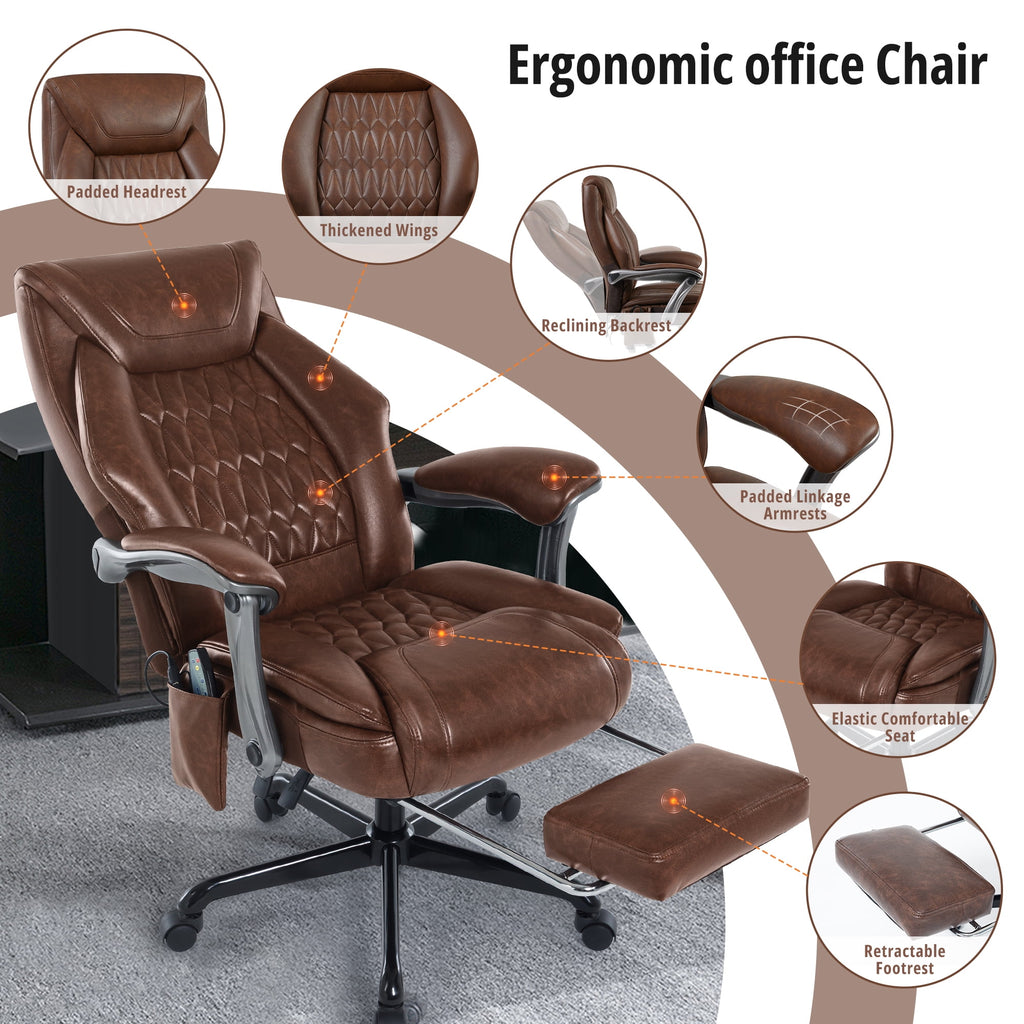 Heated Massage Office Chair with 6 Points Vibration, Reclining Ergonomic Desk Chair with Footrest for Extra Comfort, PU Leather High Back Executive Computer Chair, Thick Padded Massage Chair