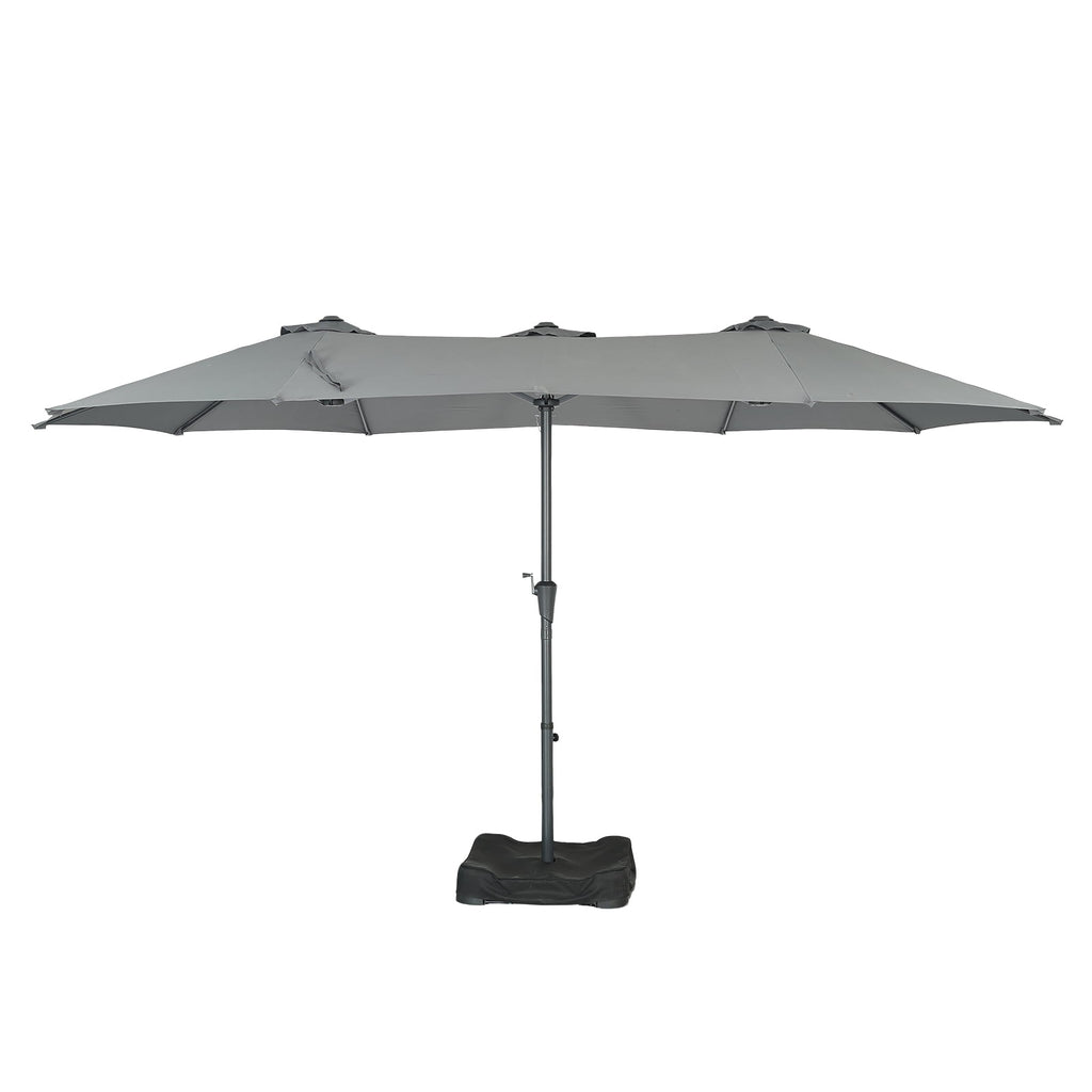 Ainfox 15ft Large Patio Umbrella with Solar Lights, Double-Sided Outdoor Rectangle Table Umbrellas with Sand Bag Base，Beige