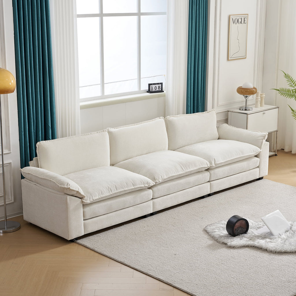 Ktaxon Sectional Sofa L Shaped Couch with Chaise Living Room Sleeper Set, 2 Seats with Chenille and Double Layer Cushions 86 W Beige